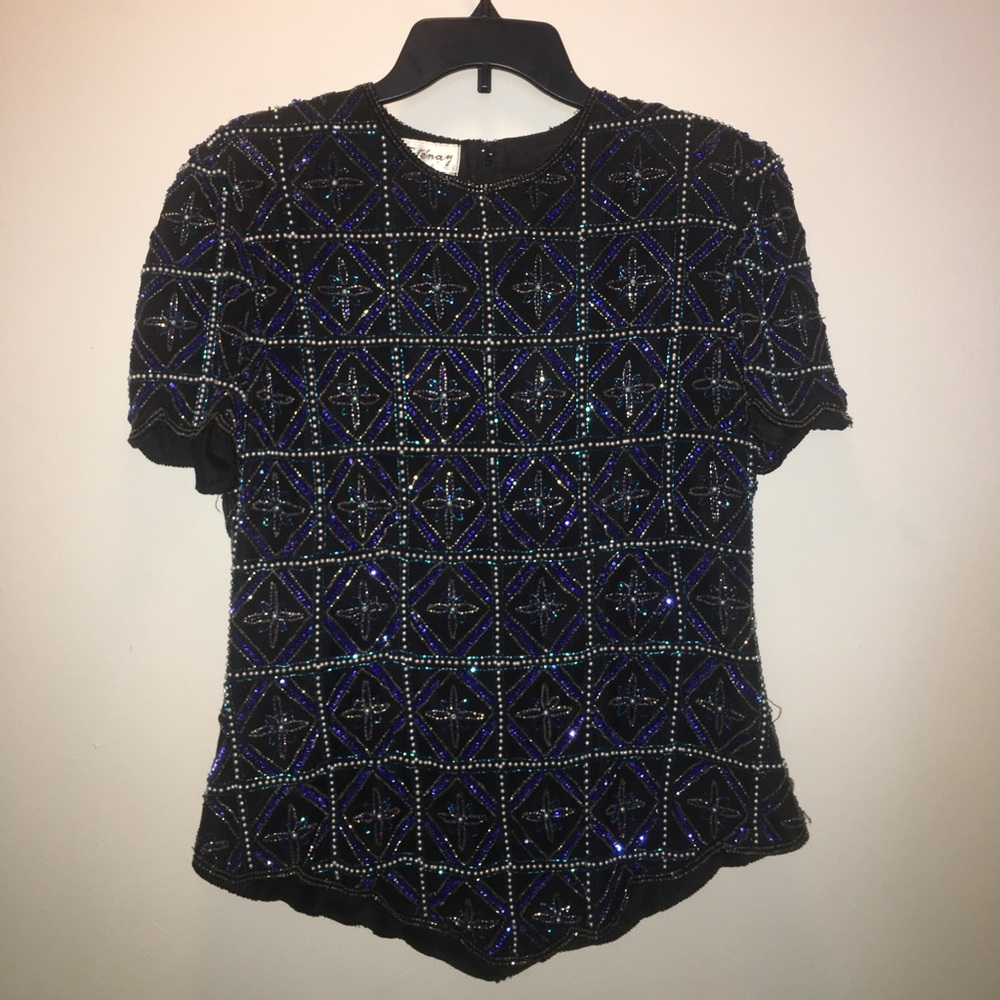 SEQUIN EMBELLISHED BLOUSE WITH PEARL DETAIL!